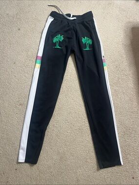 Billionaire Boys Club Black Track Pants with Green Palm Embroidery Slim Fit